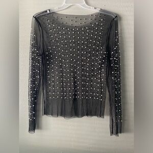 Black Embellished Long Sleeve Blouse
